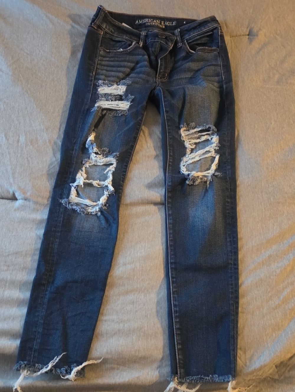 American Eagle Outfitters Dark Blue Distressed Skinny Jeans